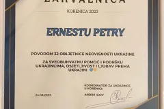 Zahvalnica za pomoć ukrajinskim izbjeglicama u Hrvatskoj