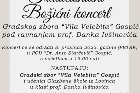 Božićni koncert Gradskog zbora “Vila Velebita” večeras od 19:00 sati u POU Gospić!