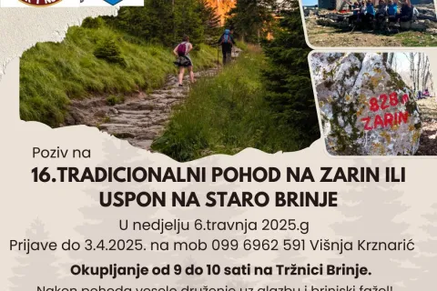 Planinarski pohod u Brinju - PD Škamnica vas poziva na uspon na Zarin i Staro Brinje