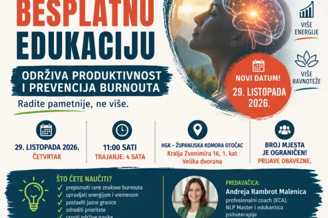 Besplatna edukacija za poduzetnike u Gospiću: Održiva produktivnost i prevencija burnouta