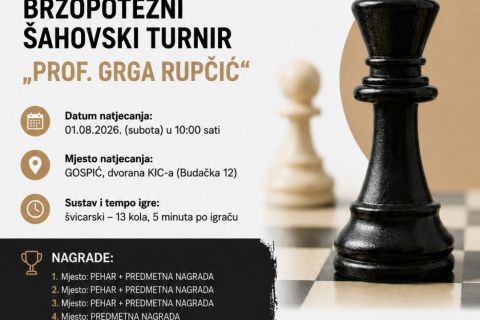 U Gospiću se održava Memorijalni brzopotezni šahovski turnir “Prof. Grga Rupčić”