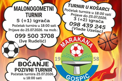 U subotu “Marakana gori”: U Gospiću turniri u malom nogometu, košarci i boćanju