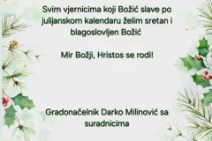 Gradonačelnik Gospića Darko Milinović čestitao Božić svima koji ga slave prema julijanskom kalendaru