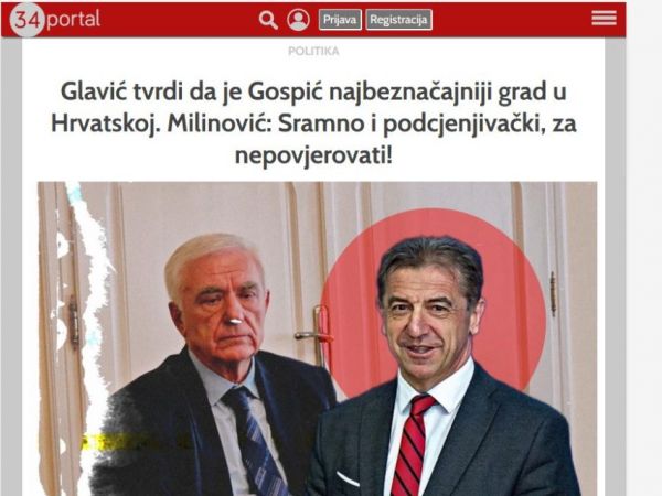 034Portal.hr: Glavić tvrdi da je Gospić najbeznačajniji grad u Hrvatskoj. Milinović: Sramno i podcjenjivački, za nepovjerovati!