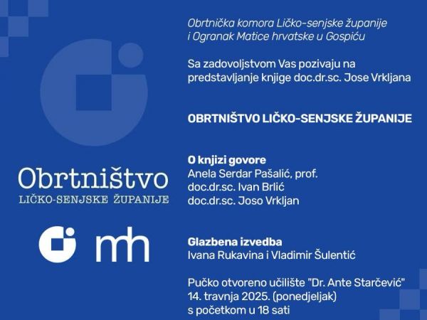 Najava: Predstavljanje knjige “Obrtništvo Ličko-senjske županije”