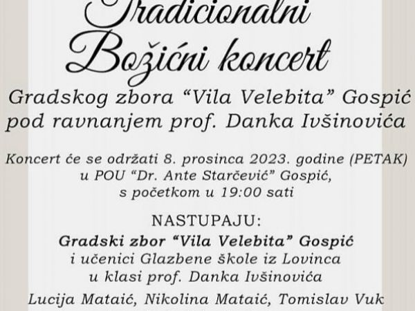 Božićni koncert Gradskog zbora “Vila Velebita” večeras od 19:00 sati u POU Gospić! Božićni koncert Gradskog zbora “Vila Velebita” večeras od 19:00 sati u POU Gospić!