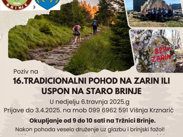 Planinarski pohod u Brinju - PD Škamnica vas poziva na uspon na Zarin i Staro Brinje Planinarski pohod u Brinju - PD Škamnica vas poziva na uspon na Zarin i Staro Brinje