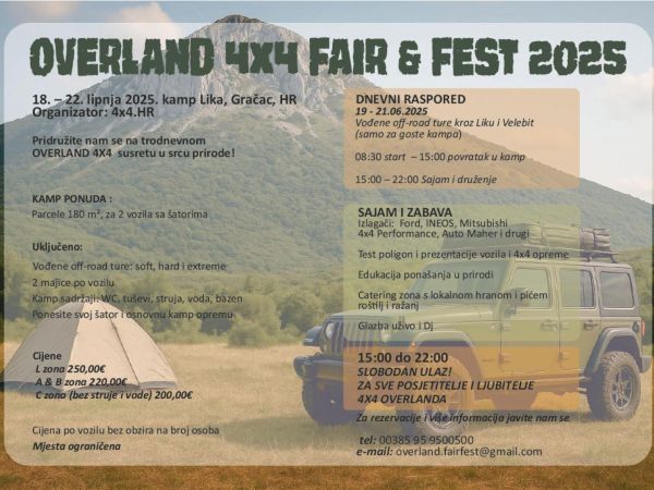 Overland 4x4 Fair & Fest 2025 – Gračac postaje domaćin najvećeg terenskog susreta ljeta! Overland 4x4 Fair & Fest 2025 – Gračac postaje domaćin najvećeg terenskog susreta ljeta!