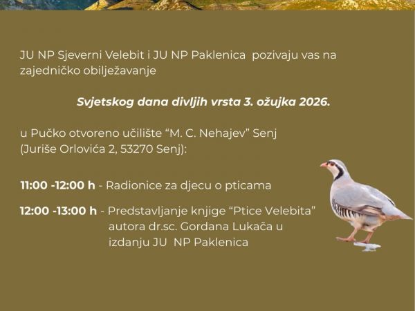 Sjeverni Velebit i Paklenica zajednički obilježavaju Svjetski dan divljih vrsta u Senju Sjeverni Velebit i Paklenica zajednički obilježavaju Svjetski dan divljih vrsta u Senju