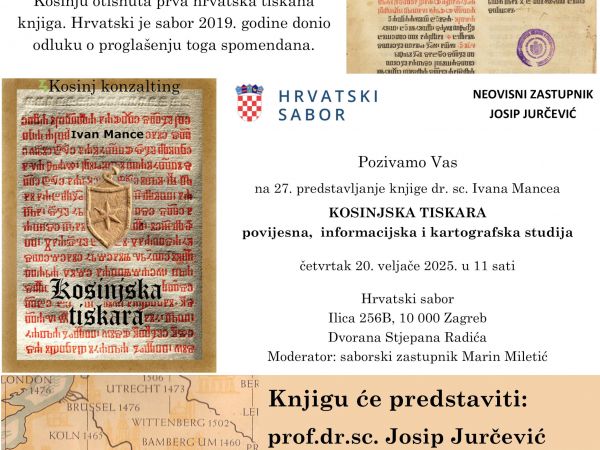 27. predstavljanje knjige Kosinjska tiskara u Hrvatskom saboru povodom Dana hrvatske glagoljice