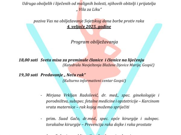 Udruga “Vila za Liku“&nbsp; obilježava Svjetski dan borbe protiv raka