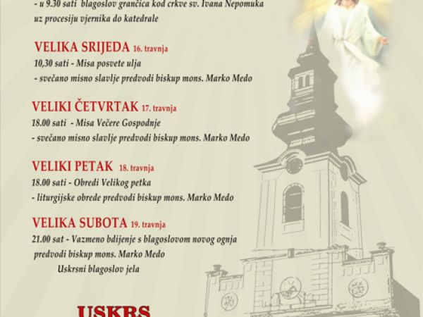 Raspored misnih slavlja Gospićko-senjske biskupije u Velikom tjednu