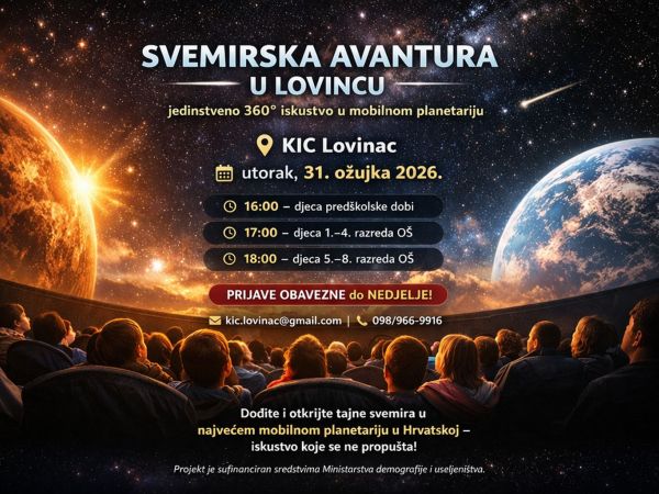 Svemirska avantura u Lovincu – edukativni program za djecu u najvećem mobilnom planetariju Svemirska avantura u Lovincu – edukativni program za djecu u najvećem mobilnom planetariju