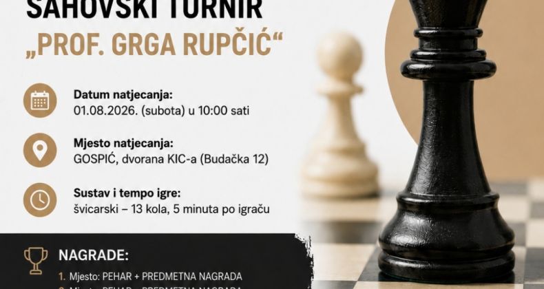 Najbolje iz Like - U Gospiću se održava Memorijalni brzopotezni šahovski turnir “Prof. Grga Rupčić“