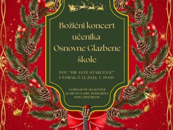 Božićni koncert učenika Osnovne glazbene škole na Adventu u Gospiću