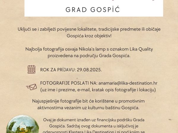 Foto natječaj “Tradicijski tragovi Gospića“ – pokažite bogatstvo lokalne baštine kroz svoj objektiv Foto natječaj “Tradicijski tragovi Gospića“ – pokažite bogatstvo lokalne baštine kroz svoj objektiv