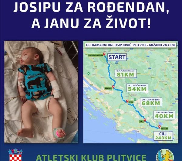 Sutra ujutro starta 243 kilometara duga humanitarna utrka od Plitvica do Aržana – “Josipu za rođendan, Janu za život!”