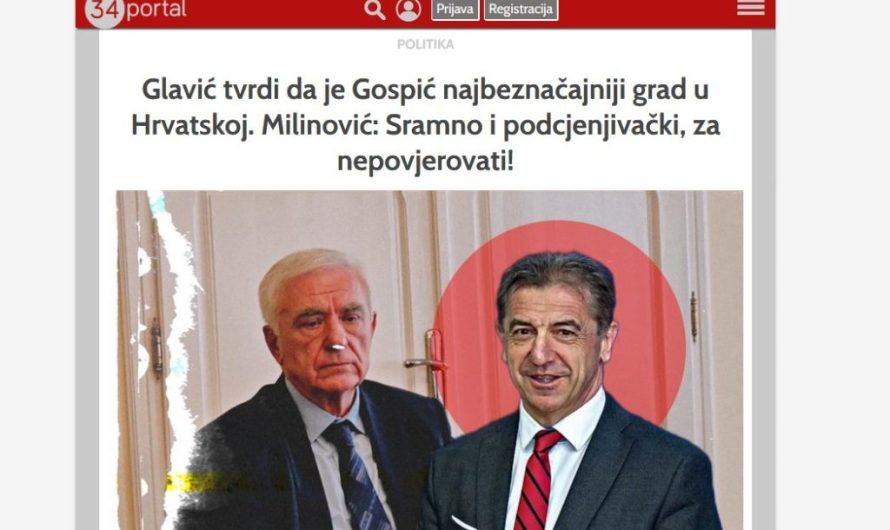 034Portal.hr: Glavić tvrdi da je Gospić najbeznačajniji grad u Hrvatskoj. Milinović: Sramno i podcjenjivački, za nepovjerovati!