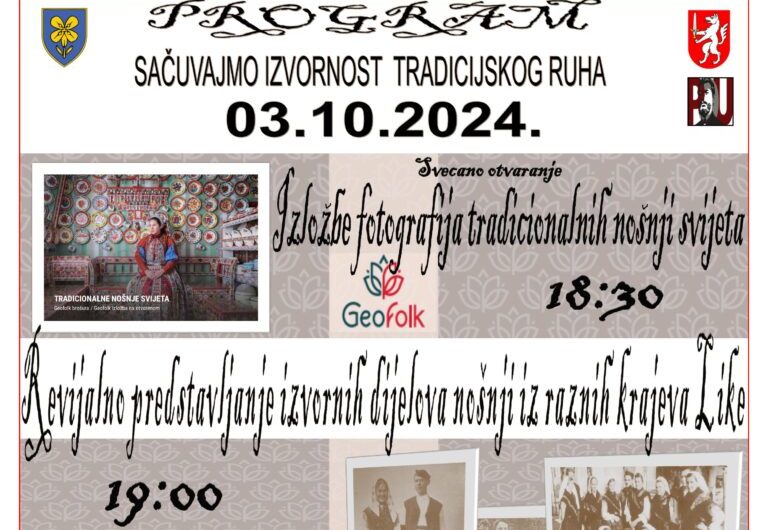 Ne propustite izložbu tradicionalnih nošnji “Sačuvajmo izvornost tradicijskog ruha” u Pučkom otvorenom učilištu dr. Ante Starčević u Gospiću